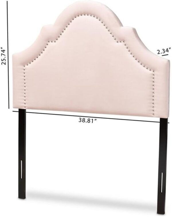 BOWERY HILL Modern Velvet/Wood Twin Headboard with Adjustable Legs in Light Pink - Image 3