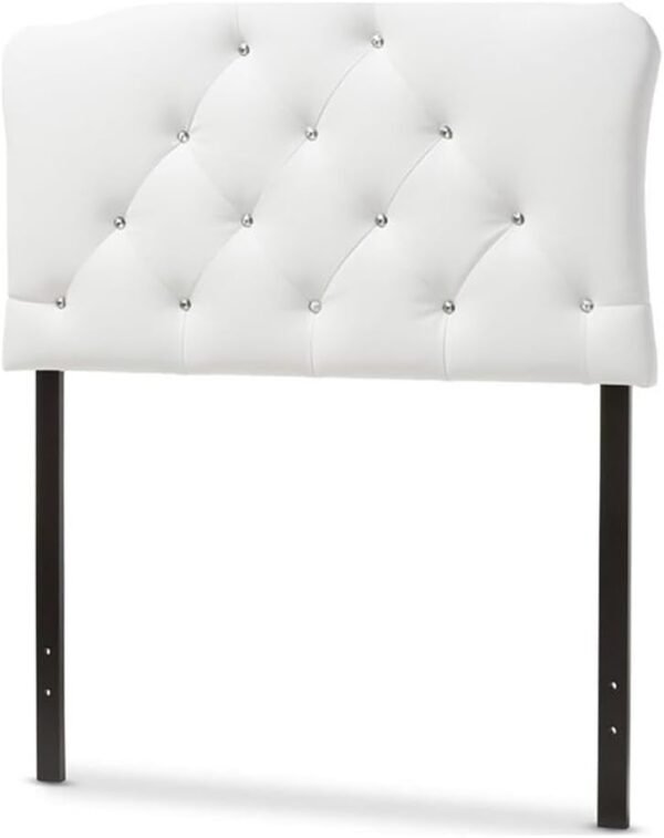BOWERY HILL Faux Leather Upholstered Twin Headboard w/Crystal Buttons in White