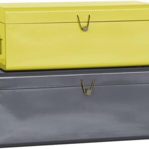 American Atelier Daven Decorative Metal Box Trunks | Set of 2 | Vintage Style Storage with Loop Closures | Space Saving Organizer for Home Toy Box, College Dorm, & Office Use (Yellow & Charcoal)