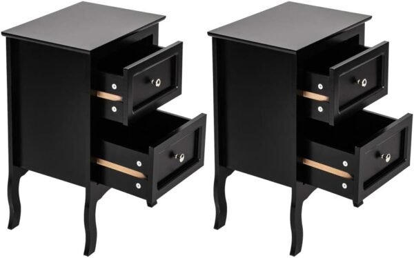 Nightstand with 2 Drawers, Country Style Night Stands for Bedrooms, Bed Side Table Cabinet/Night Stand for Small Spaces, College Dorm, Kids’ Room, Living Room (Black, 2-Pack) - Image 6