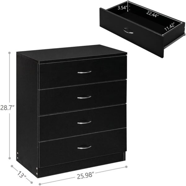 4 Drawer Nightstand, Black Night Stand for Bedroom, Modern 4 Drawer Dresser, Wood Bed Side Table/Night Stand with Drawers for Small Spaces, College Dorm, Kids' Room, Living Room 13" D X 26" W X 29" H - Image 2
