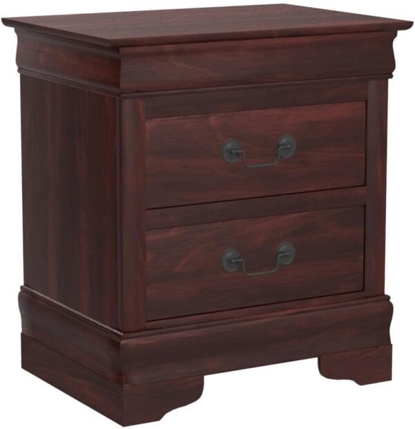 Mid-Century Modern Nightstand, 2 Drawer Small Side Table, Wood Cherry Bedside Furniture, Night Stand, End Table with Antique Handle for Bedroom, Living Room, College Dorm, Fully Assembled - Image 3