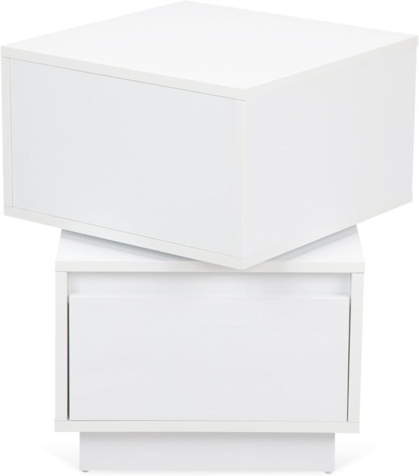Rotatable Nightstand, Bedside Table with 2 Drawers, Wood End Side Table, Modern 2 Drawer Dresser for Bedroom, Closet, Entryway, College Dorm, White - Image 7