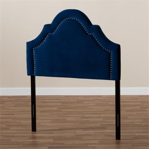 BOWERY HILL Modern Velvet and Wood Twin Headboard in Navy Blue - Image 2