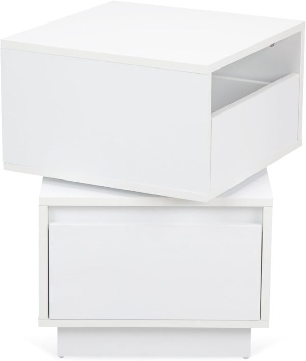 Rotatable Nightstand, Bedside Table with 2 Drawers, Wood End Side Table, Modern 2 Drawer Dresser for Bedroom, Closet, Entryway, College Dorm, White - Image 6