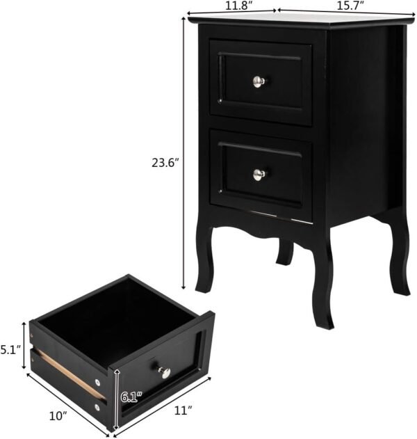Nightstand with 2 Drawers, Country Style Night Stands for Bedrooms, Bed Side Table Cabinet/Night Stand for Small Spaces, College Dorm, Kids’ Room, Living Room (Black, 2-Pack) - Image 2