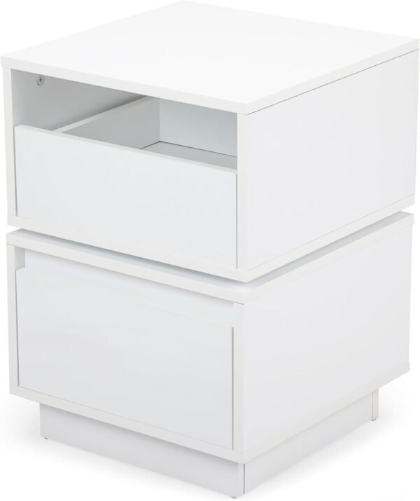 Rotatable Nightstand, Bedside Table with 2 Drawers, Wood End Side Table, Modern 2 Drawer Dresser for Bedroom, Closet, Entryway, College Dorm, White - Image 4
