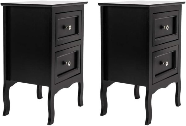Nightstand with 2 Drawers, Country Style Night Stands for Bedrooms, Bed Side Table Cabinet/Night Stand for Small Spaces, College Dorm, Kids’ Room, Living Room (Black, 2-Pack) - Image 7