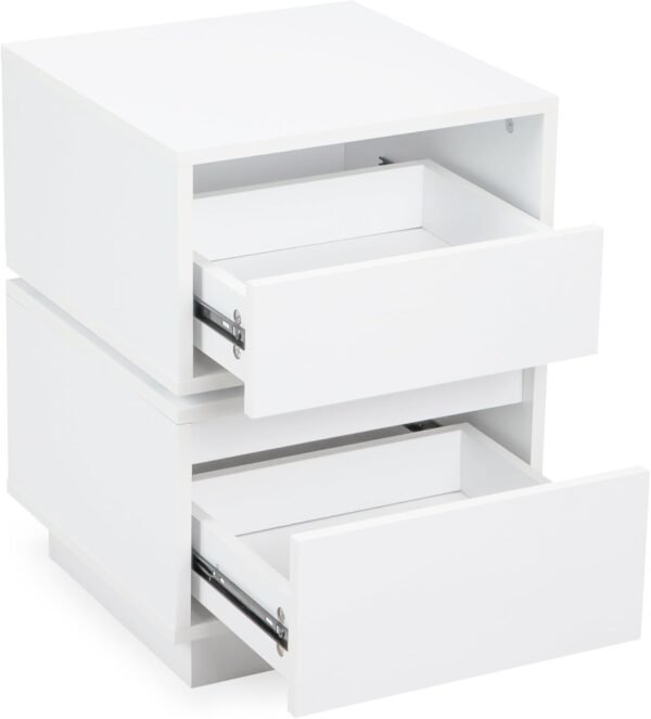 Rotatable Nightstand, Bedside Table with 2 Drawers, Wood End Side Table, Modern 2 Drawer Dresser for Bedroom, Closet, Entryway, College Dorm, White - Image 8