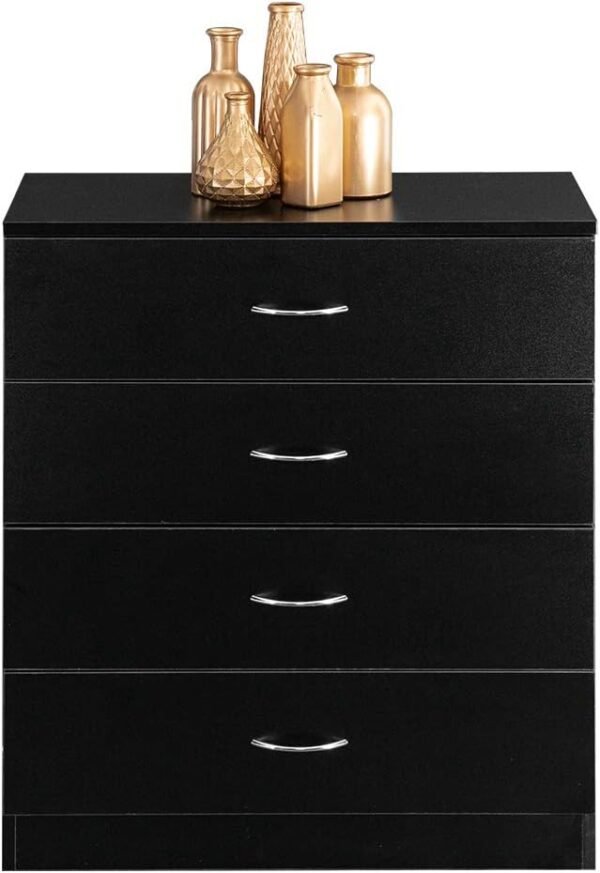 4 Drawer Nightstand, Black Night Stand for Bedroom, Modern 4 Drawer Dresser, Wood Bed Side Table/Night Stand with Drawers for Small Spaces, College Dorm, Kids' Room, Living Room 13" D X 26" W X 29" H - Image 5