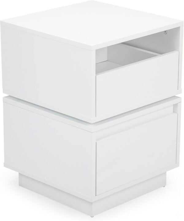 Rotatable Nightstand, Bedside Table with 2 Drawers, Wood End Side Table, Modern 2 Drawer Dresser for Bedroom, Closet, Entryway, College Dorm, White - Image 5