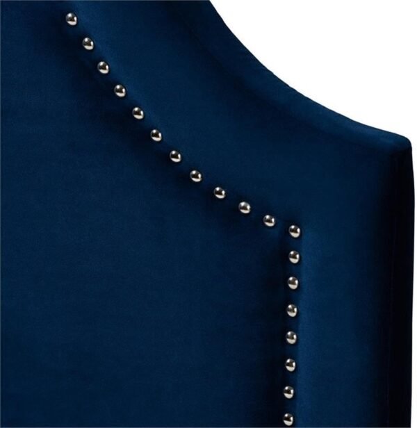 BOWERY HILL Modern Velvet and Wood Twin Headboard in Navy Blue - Image 5
