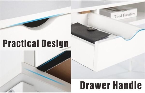 JJS 48' Writing Desk with Drawers, Contemporary Home Office Large Computer Laptop Workstation with Storage, White Drawer - Image 4