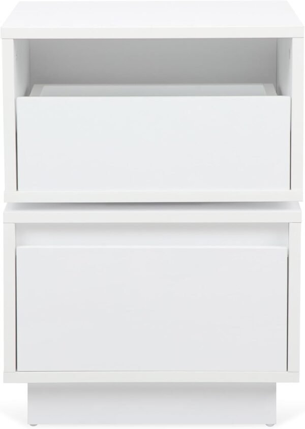 Rotatable Nightstand, Bedside Table with 2 Drawers, Wood End Side Table, Modern 2 Drawer Dresser for Bedroom, Closet, Entryway, College Dorm, White - Image 3