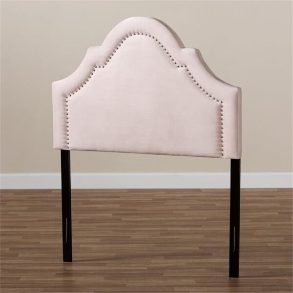 BOWERY HILL Modern Velvet/Wood Twin Headboard with Adjustable Legs in Light Pink - Image 2