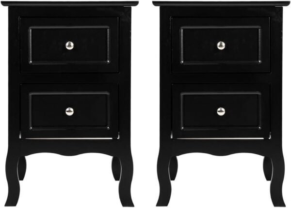 Nightstand with 2 Drawers, Country Style Night Stands for Bedrooms, Bed Side Table Cabinet/Night Stand for Small Spaces, College Dorm, Kids’ Room, Living Room (Black, 2-Pack) - Image 8