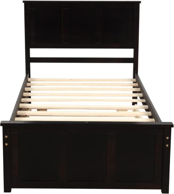 Harper & Bright Designs Twin Bed with Storage Drawers, Solid Wood Platform Bed Frame with Headboard - Espresso - Image 7