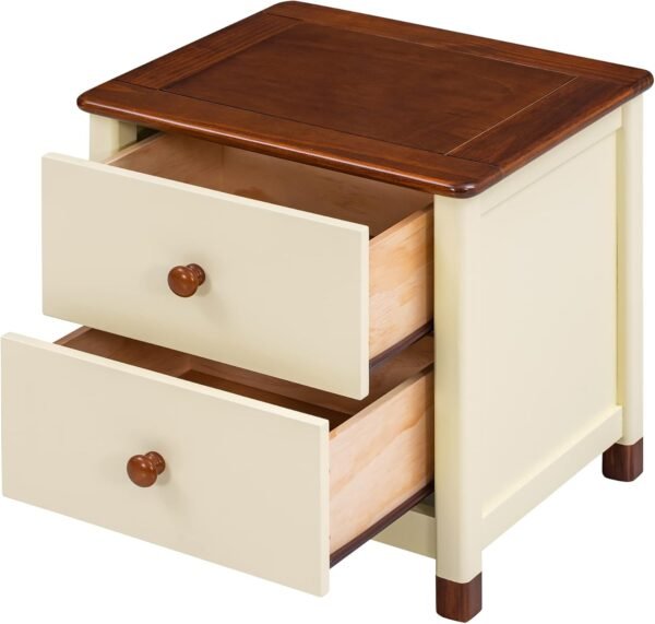 Harper & Bright Designs Wooden Two Drawers Nightstand, Bedside Furniture, Night Stand, End Table with Storage for Bedroom, Living Room, College Dorm (Cream+Walnut) - Image 9