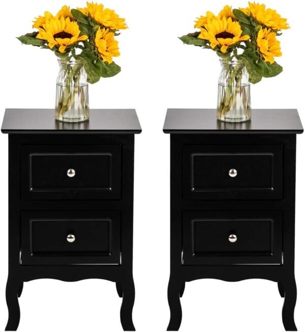 Nightstand with 2 Drawers, Country Style Night Stands for Bedrooms, Bed Side Table Cabinet/Night Stand for Small Spaces, College Dorm, Kids’ Room, Living Room (Black, 2-Pack) - Image 3