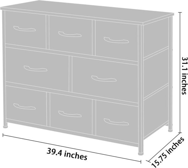 AZL1 Life Concept Extra Wide Organizer 8-Drawer Closet Shelves, Dressers Storage Chest for Bedroom, Living Room, Hallway & Nursery with Easy Pull Fabric Bins Wood Top, Ivory - Image 3