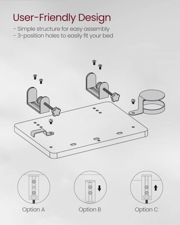 VASAGLE Bedside Shelf for Top Bunk, College Dorm Room Essentials Clip On Nightstand Bedside Storage with Phone Slot, Cup Holder, Hook, Clamps, Dormitory, Loft Accessories, Ink Black ULET301B01 - Image 9