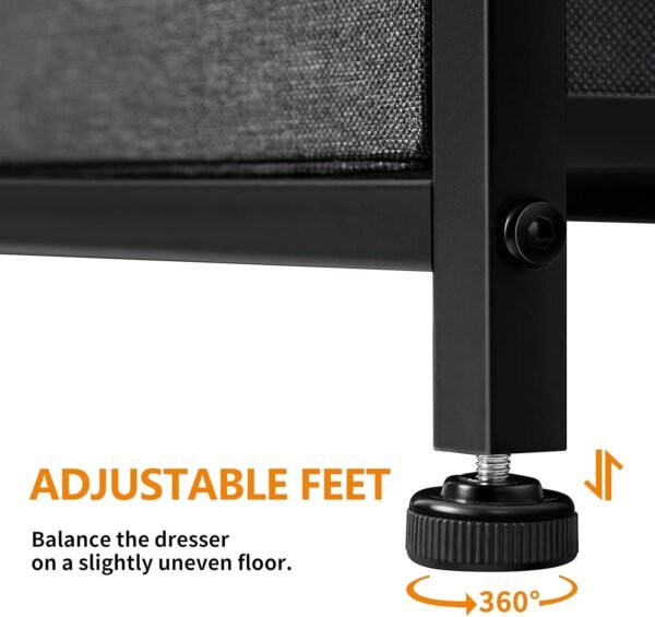 REAHOME Dresser TV Stand for Bedroom with 8 Fabric Drawers, Black Long Dresser Chest of Drawers Large Capacity Steel Frame Wooden Top Living Room Entryway Office (Black Gray) YLZ8B5 - Image 7