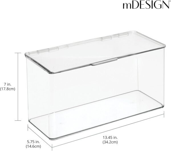 mDesign Plastic Stackable Playroom/Gaming Storage Organizer Bin Box with Hinged Lid for Drawer or Cabinet - Organize Electronics, Crayons, Games, Blocks, Toys, Lumiere Collection - 8 Pack - Clear - Image 4