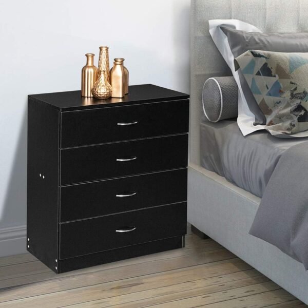 4 Drawer Nightstand, Black Night Stand for Bedroom, Modern 4 Drawer Dresser, Wood Bed Side Table/Night Stand with Drawers for Small Spaces, College Dorm, Kids' Room, Living Room 13" D X 26" W X 29" H - Image 4