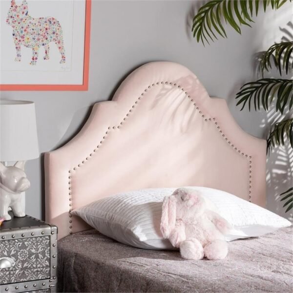 BOWERY HILL Modern Velvet/Wood Twin Headboard with Adjustable Legs in Light Pink - Image 6