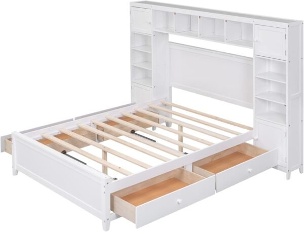 Ball & Cast Full Size Modern Large Platform Bed with All-in-One Cabinet & Shelf,Soild Wooden Bedframe W/ 4 Drawers,Flexible Storage,Space Saving,Easy Assembly,for Bedroom Guest Room Apartment,White - Image 7