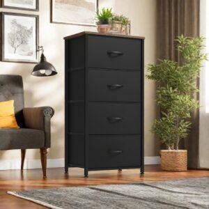 YITAHOME Dresser with 4 Drawers – Fabric Dresser, Organizer Unit for Bedroom, Living Room, Closets – Sturdy Steel Frame, Easy Pull Fabric Bins & Wooden Top