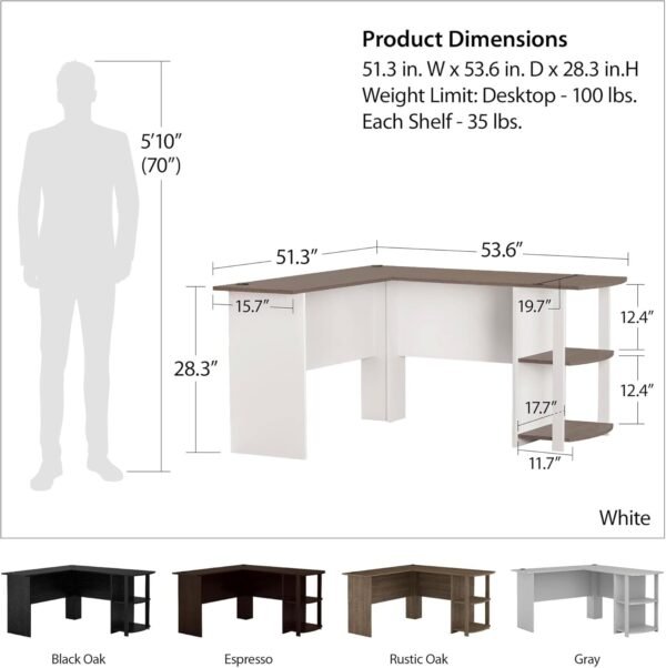 Ameriwood Home Dakota Bookshelves, Dove Gray L Shape Desk - Image 3