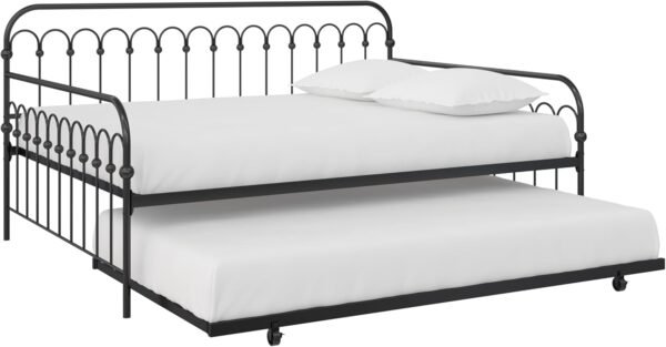 Novogratz Bright Pop Full Metal Daybed with Twin Trundle Bed, Black - Image 13