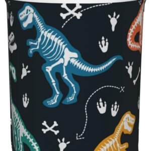 Cartoon Dino Round Laundry Hamper Cute Dinosaurs Animal Storage Basket Toys Clothes Organizer Bin For Home Bathroom Bedroom Dorm Nursery, 62l