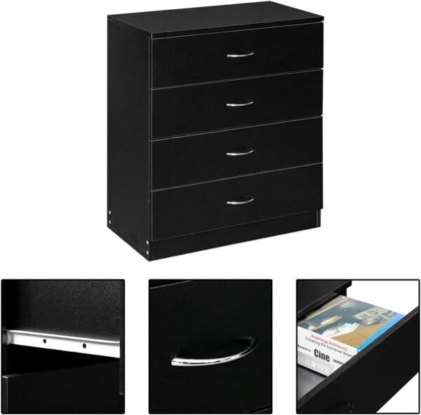 4 Drawer Nightstand, Black Night Stand for Bedroom, Modern 4 Drawer Dresser, Wood Bed Side Table/Night Stand with Drawers for Small Spaces, College Dorm, Kids' Room, Living Room 13" D X 26" W X 29" H - Image 3
