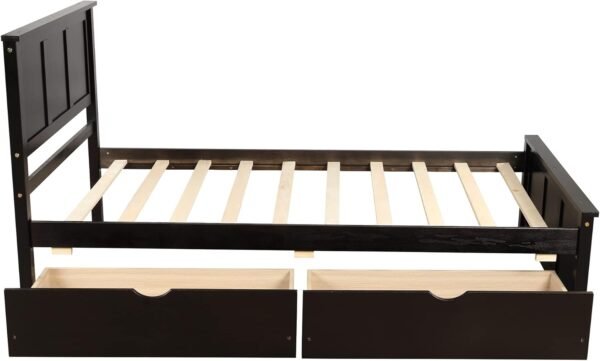 Harper & Bright Designs Twin Bed with Storage Drawers, Solid Wood Platform Bed Frame with Headboard - Espresso - Image 9