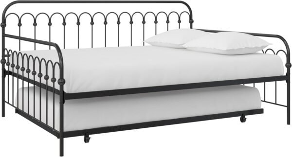 Novogratz Bright Pop Full Metal Daybed with Twin Trundle Bed, Black - Image 15