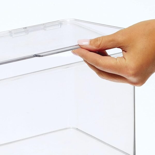 mDesign Plastic Stackable Playroom/Gaming Storage Organizer Bin Box with Hinged Lid for Drawer or Cabinet - Organize Electronics, Crayons, Games, Blocks, Toys, Lumiere Collection - 8 Pack - Clear - Image 6