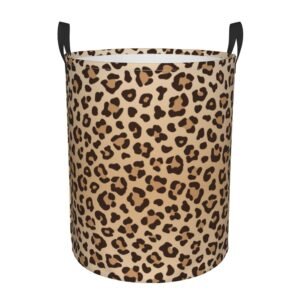 Leopard Print Round Laundry Hamper Animal Skin Texture Storage Basket Toys Clothes Organizer Bin For Home Bathroom Bedroom Dorm Nursery, 62l