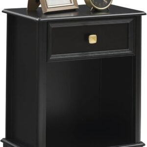 IDEALHOUSE Black Nightstand Bedroom Nightstand with Drawer and Storage Shelf, Modern End Table Side Table for Bedroom Living Room College Dorm