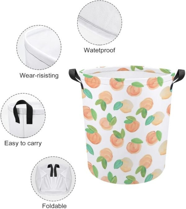 Peach Laundry Storage Basket Waterproof Foldable Laundry Hamper with Handles for Baby Nursery College Dorms Kids Bedroom - Image 4