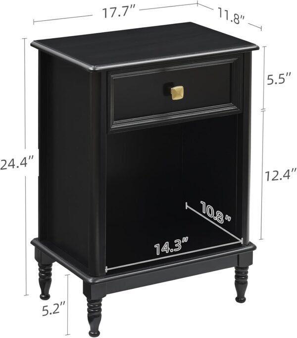 IDEALHOUSE Black Nightstand Bedroom Nightstand with Drawer and Storage Shelf, Modern End Table Side Table for Bedroom Living Room College Dorm - Image 3