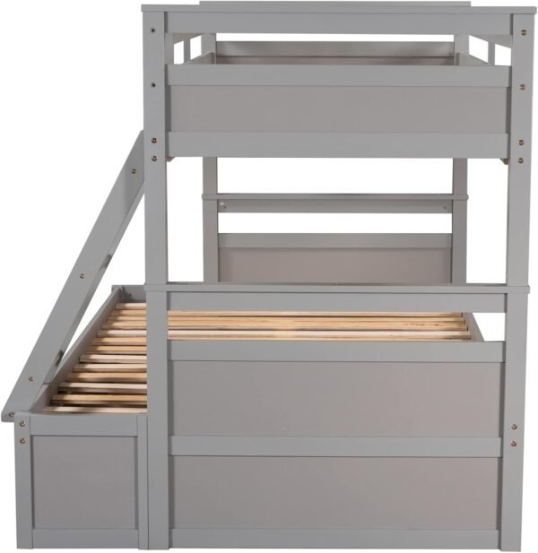 Merax Twin Over Full Bunk Bed, Wood Bunk Bed with Removable Ladders and Two Storage Drawers, Convertible into Two Individual Beds (Grey) - Image 7