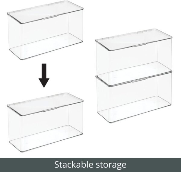 mDesign Plastic Stackable Playroom/Gaming Storage Organizer Bin Box with Hinged Lid for Drawer or Cabinet - Organize Electronics, Crayons, Games, Blocks, Toys, Lumiere Collection - 8 Pack - Clear - Image 5