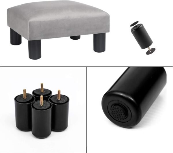 Asense Square Footrest Ottoman Footstools Small Padded Seat with Non-Skid Legs (Light Grey) - Image 7