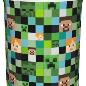 Video Game Mosaic Background Round Laundry Hamper Storage Basket Toys Clothes Organizer Bin For Home Bathroom Bedroom Dorm Nursery, 38l