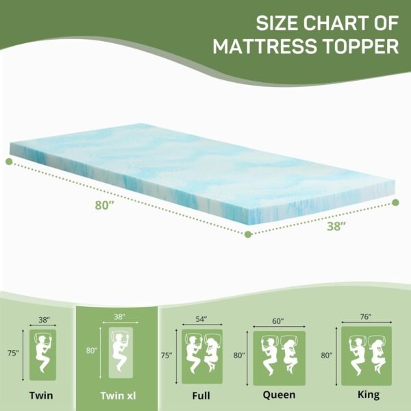 2 Inch Mattress Topper Twin XL Size, Gel Memory Foam Mattress Pad, CertiPUR-US Certified, Ventilated Bed Topper for Pressure Relief Back Pain, Blue - Image 9