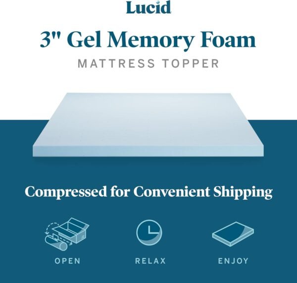 LUCID Mattress Topper, Twin XL, 3 Inch, Memory Foam - Gel Infused Mattress Topper - CertiPUR Certified - Image 2