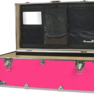 C&N Footlockers – Full-Size Happy Camper Trunk w/Lidmate Organizer – #1 Summer Camp Trunk – Made in the USA – Steel Footlocker with Lid Stay – 32 x 18 x 13.5 Inches (Hot Pink)