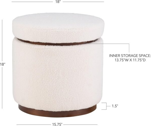 Linon Lexington Natural Sherpa Round Storage Ottoman with Wood Accent - Image 3